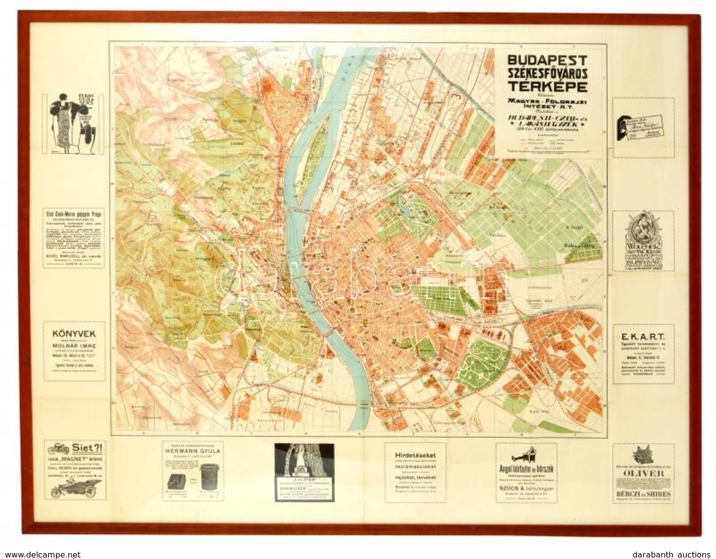 Cca 1914 Budapest Székesfőváros Térképe. Bp., Magyar Földrajzi Intézet, 1:5.000, A Széleken Korabeli Reklámokkal, Hajtás - Autres & Non Classés