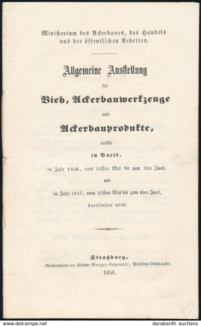 1856 Párizs, Mezőgazdasági áru- és Gépkiállítás Ismertető Füzete, Helyárakkal, Német Nyelven, 42 P. / 1856 Paris, Agricu - Non Classés