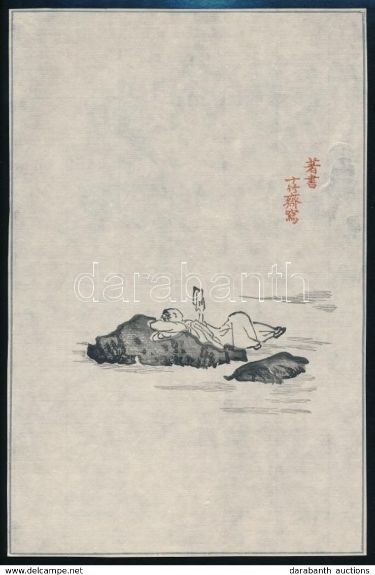 Cca 1900-1950 Olvasó, Kínai Nyomat, 21×14 Cm - Non Classés