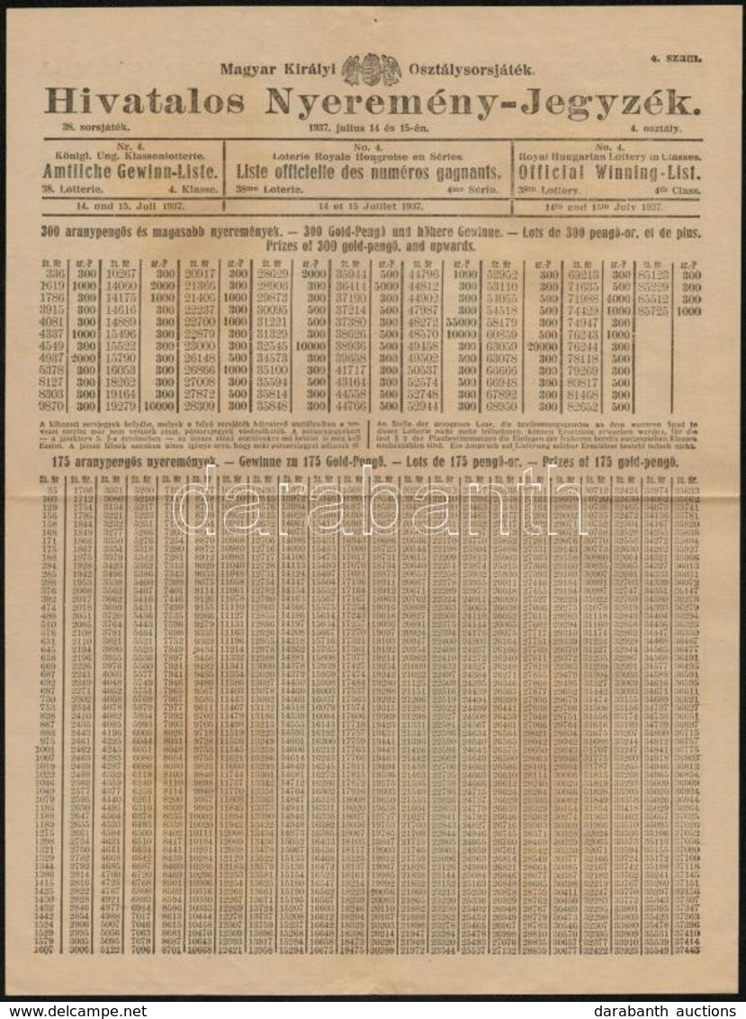 1937 A Benkő Bank Rt. és A M. Kir. Osztálysorsjáték Sorsjátékainak Reklámnyomtatványa - Non Classés