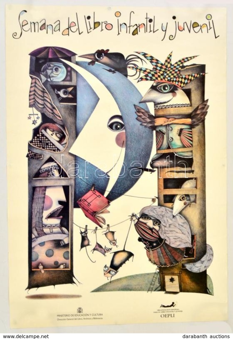 Cca 1990 Luis Castro Enjamio (1962-): Semana Del Libro Infantil Y Juvenil, Spanyol Oktatási Minisztérium Plakát, 55x38 C - Autres & Non Classés