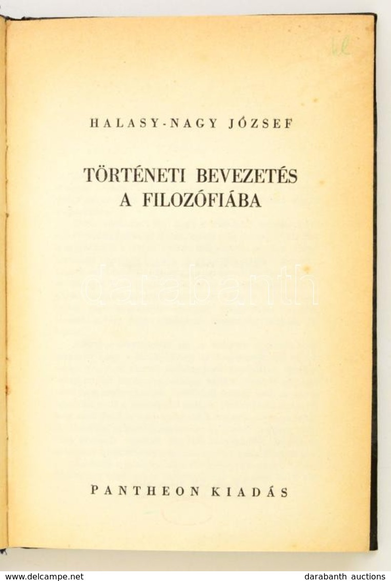 Halasy-Nagy József: Történeti Bevezetés A Filozófiába. Bp., 1942, Pantheon Irodalmi Intézet Rt. Átkötött Félvászon-kötés - Non Classés