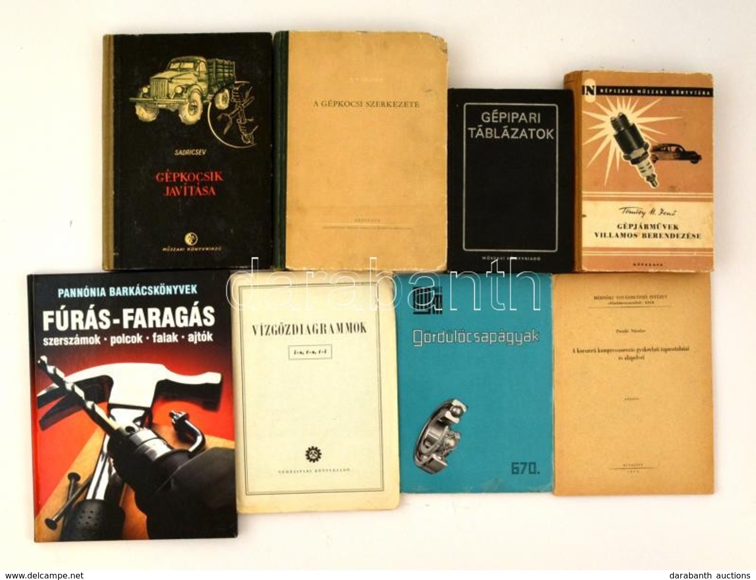 Vegyes Műszaki Könyvek, 8 Db: 

Sadaricsev: Gépkocsi Javítása. Bp., 1955, Műszaki. Kiadói Kissé Kopottas Félvászon-kötés - Non Classés
