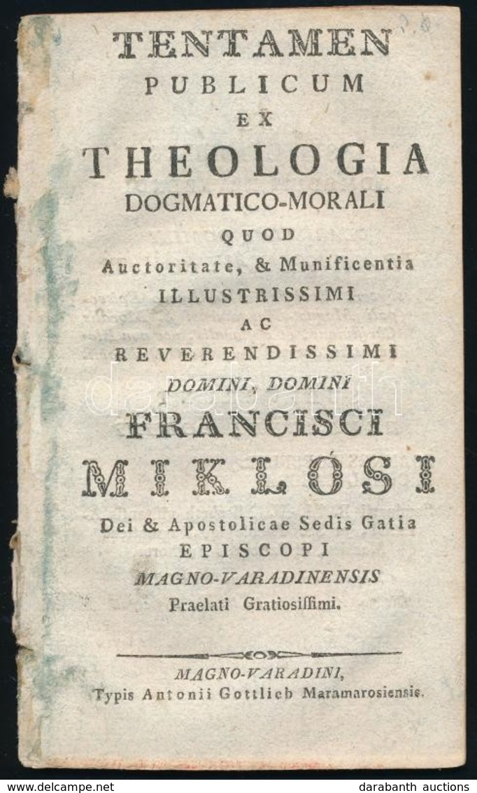 Kováts Ferenc Xaver (1743-1810): Tentamen Publicum, Ex Theologia Dogmatico-Morali. Quod Auctoritate, & Munificentia Illu - Non Classés