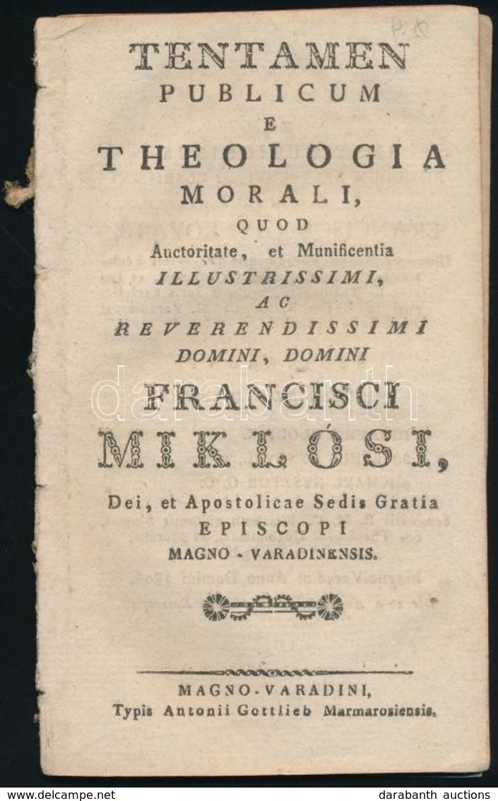 Kováts Ferenc Xaver (1743-1810): Tentamen Publicum E Theologia Morali, Quod Auctoritate, Et Munificentia Illustrissimi,  - Non Classés