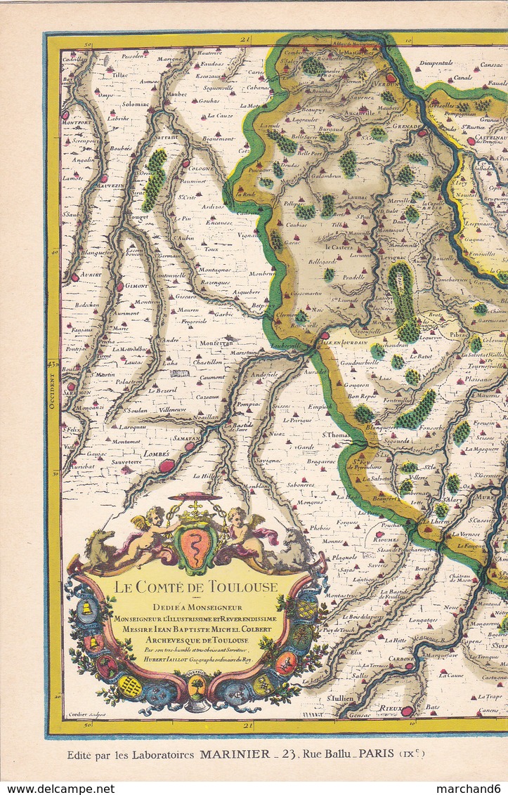 Laboratoires Mariner Vieux Pays De France N°51 Comté De Toulouse Carte - Cartes Géographiques