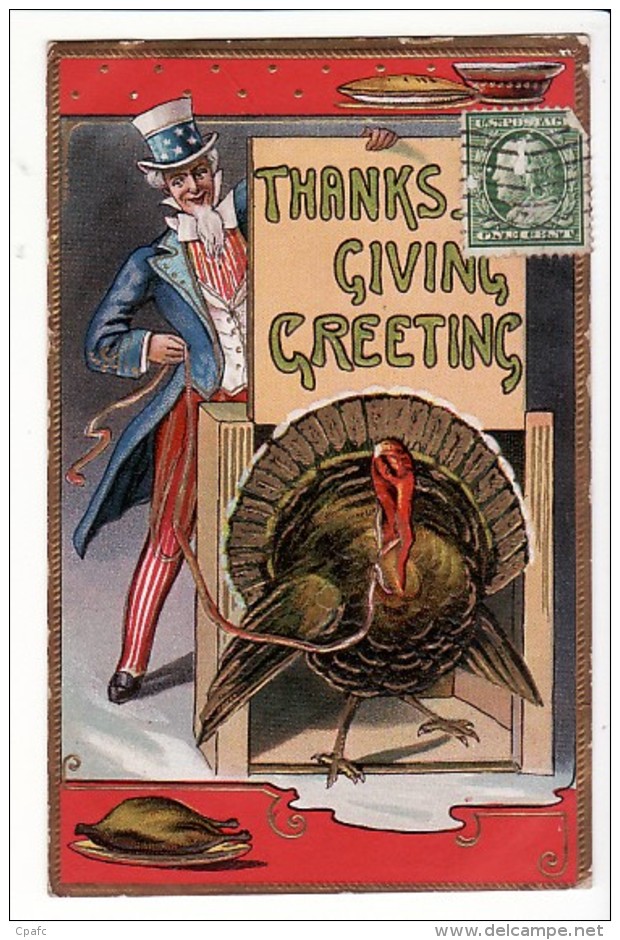 Carte Gaufrée Américaine "Thanksgiving Greeting" / Grâce De La Dinde Par Le Président / USA - Thanksgiving