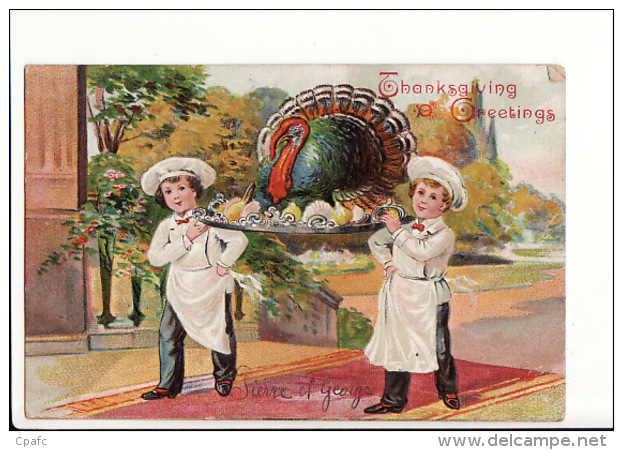 Carte Gaufrée Américaine "Thanksgiving Greeting" / Dinde / USA - Thanksgiving