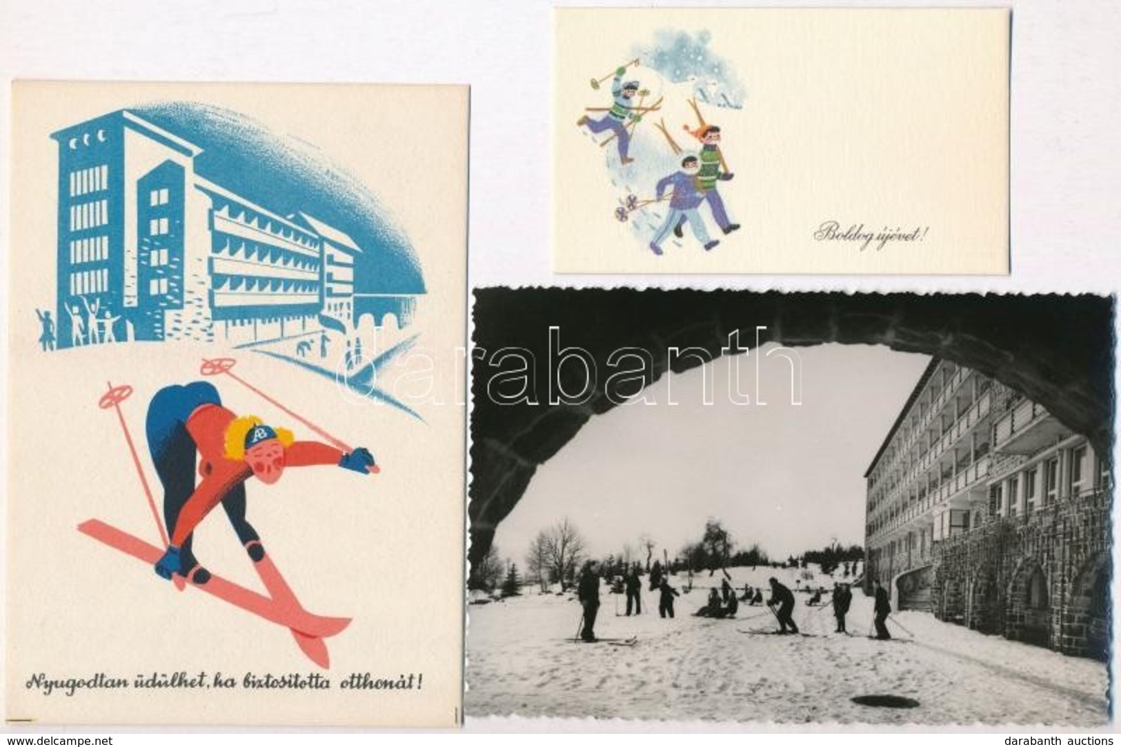 ** 3 Db MODERN Síelős, Téli Sport Motívumlap (1 Nem Képeslap Hátoldalú) / 3 Modern Skiing, Winter Sport Motive Postcards - Non Classés