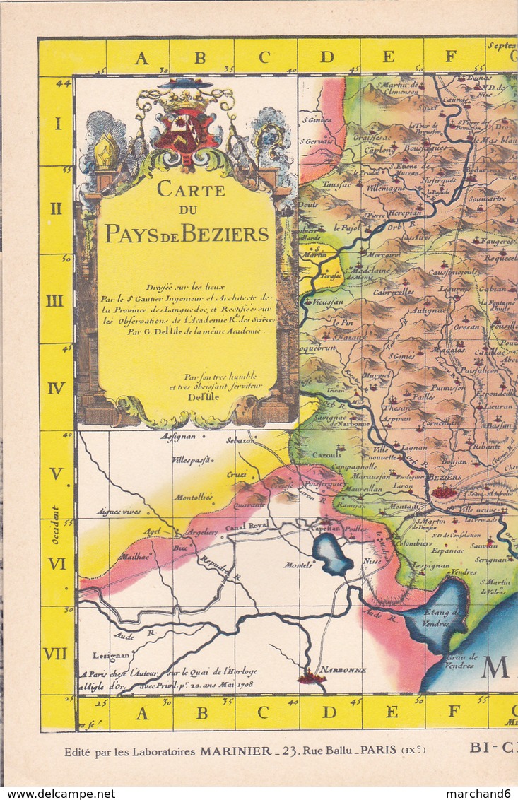 Laboratoires Mariner Vieux Pays De France N°59 Pays De Béziers Carte - Geographical Maps