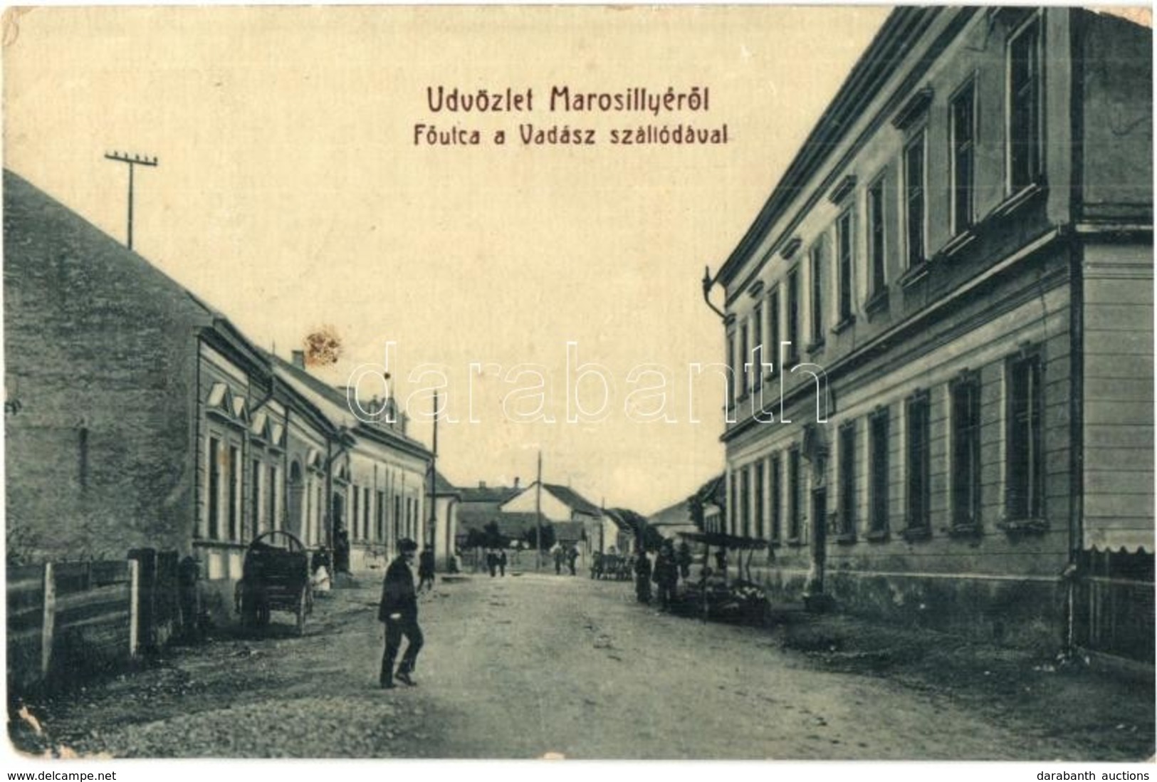 T2/T3 Marosillye, Ilia; Fő Utca, Vadász Szálloda, Piaci árusok. W. L. Bp. 2079. / Main Street, Hotel, Market Vendors (EK - Non Classés