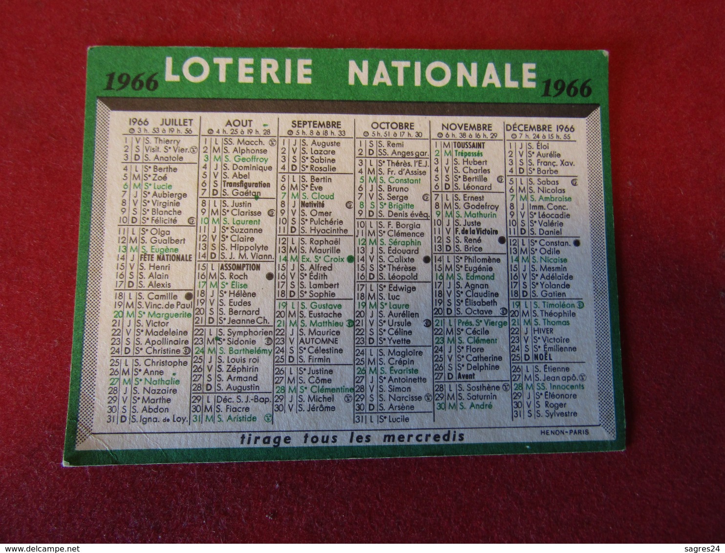 Calendrier De Poche 1966 Loterie Nationale Format 10,5 X 8 Cm - Petit Format : 1961-70