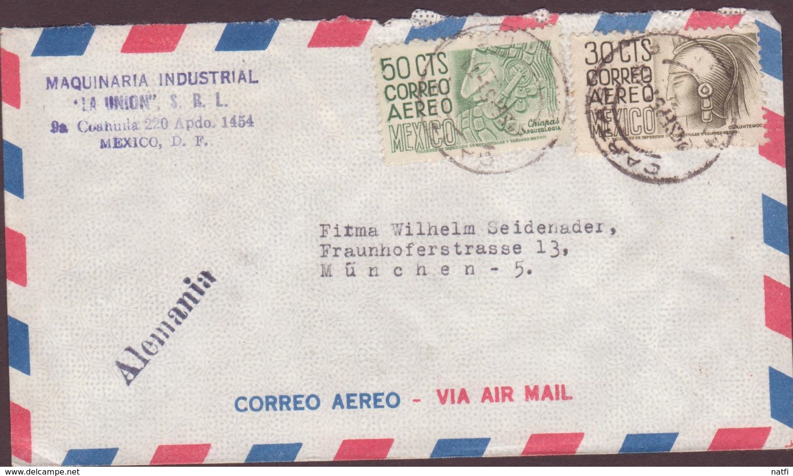 ENVELOPPE TIMBRE PAR AVION  1951   ALMANIA MEXICO A  MUNCHEN  EN ALLEMAGNE  VOIRPHOTOS - Mexico