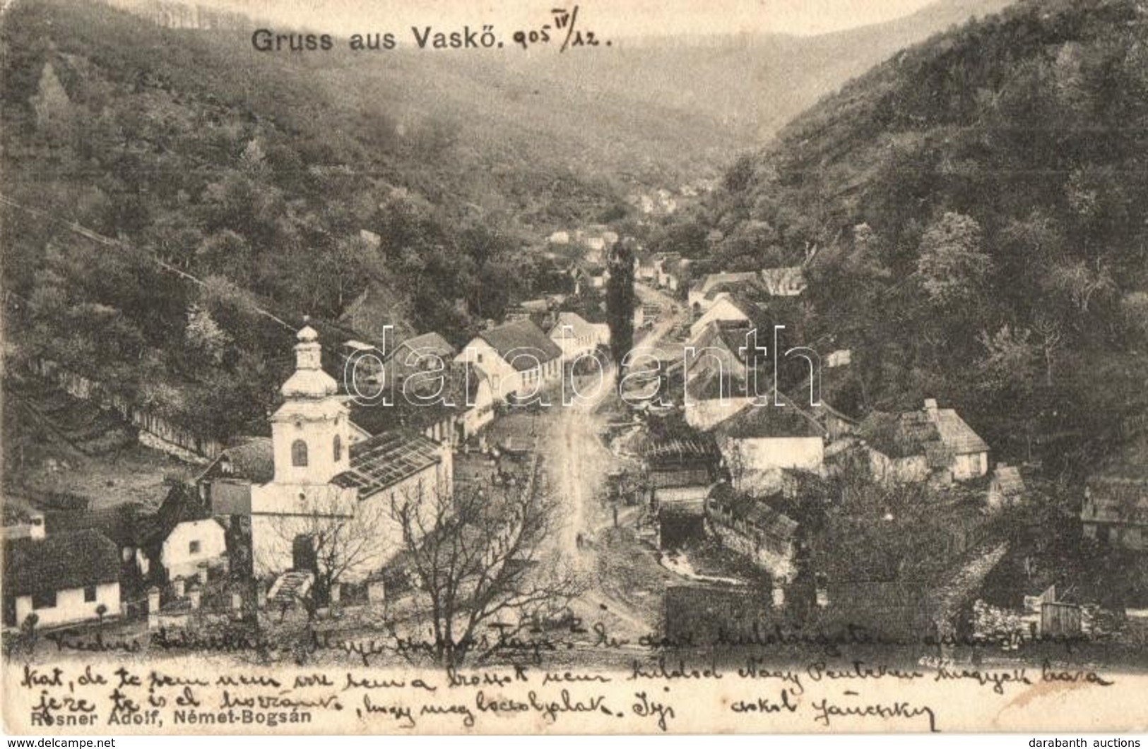 T2/T3 Vaskő, Eisenstein, Ocna De Fier; Látkép, Templom. Rosner Adolf Kiadása / General View, Church (EK) - Non Classés