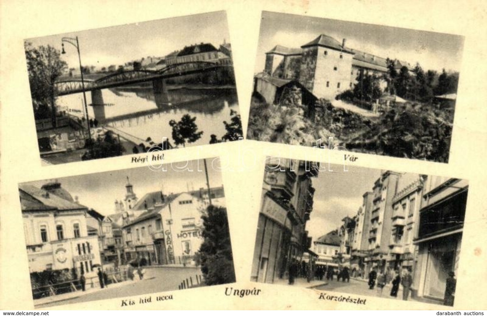 ** T2/T3 Ungvár, Uzhorod, Uzshorod; Vár, Régi Híd, Kis Híd Utca, Korzó / Castle, Old Bridge, Street, Corso (fa) - Non Classés