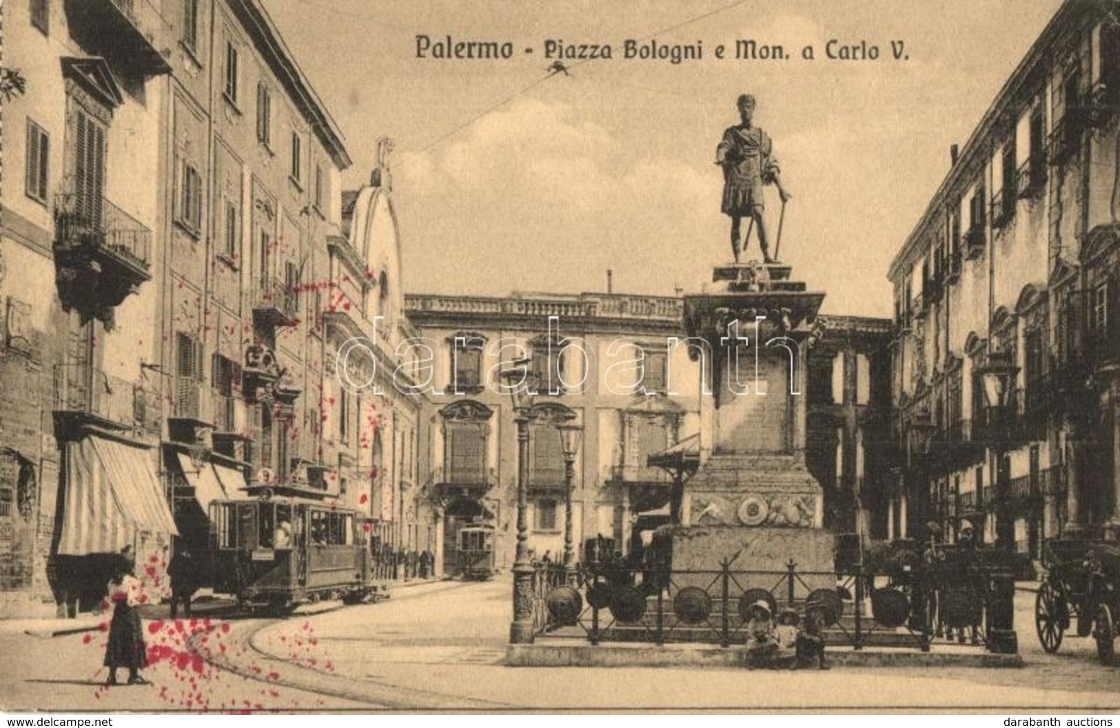 T2/T3 Palermo, Piazza Bologni E Monumento A Carlo V. / Square, Statue , Tram Line 9 + Stamps On The Backside  (EK) - Non Classés