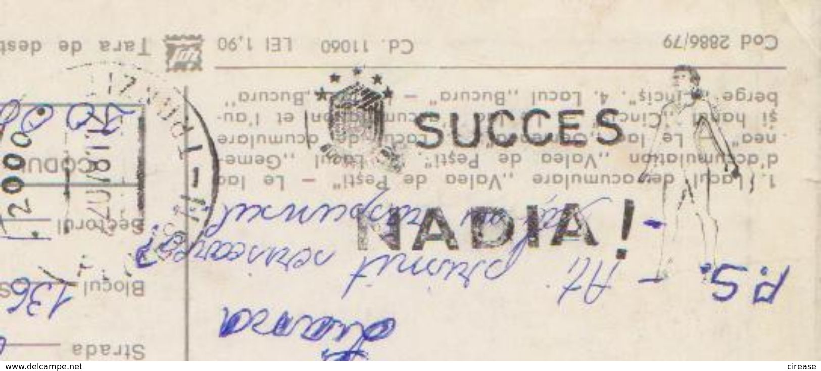 CANCELLATION METERMARK SUCCESS NADIA GYMNASTICS, DISTRICT HUNEDOARA MOUNTAINS ROMANIA POSTAL STATIONERY - Gymnastics