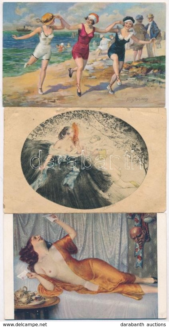 ** 3 Db RÉGI Hölgy Motívumlap / 3 Pre-1945 Lady Motive Postcards - Non Classés