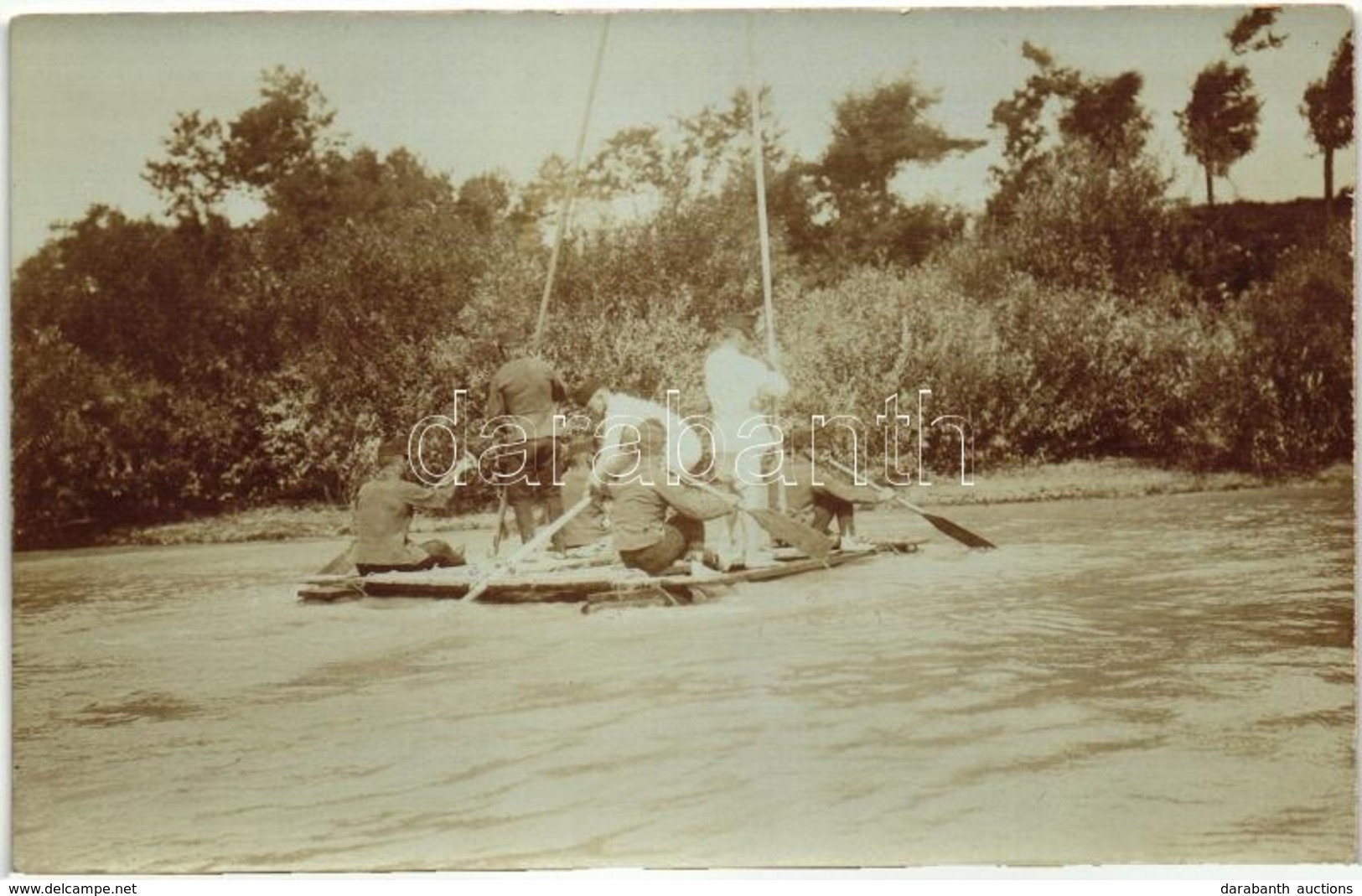 ** T2 Átkelés Gyors Sodrású Vízen Az Elkészült Tutajjal / WWI Austro-Hungarian K.u.K. Soldiers Crossing Fast-paced Water - Non Classés