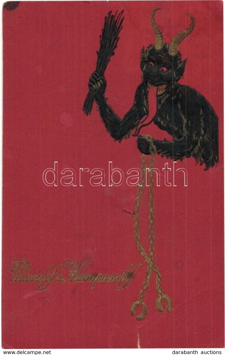 * T3/T4 Üdvözlet A Krampusztól! / Krampus With Handcuffs, Emb. K.Ph.W.II. 39.  (tear) - Non Classés