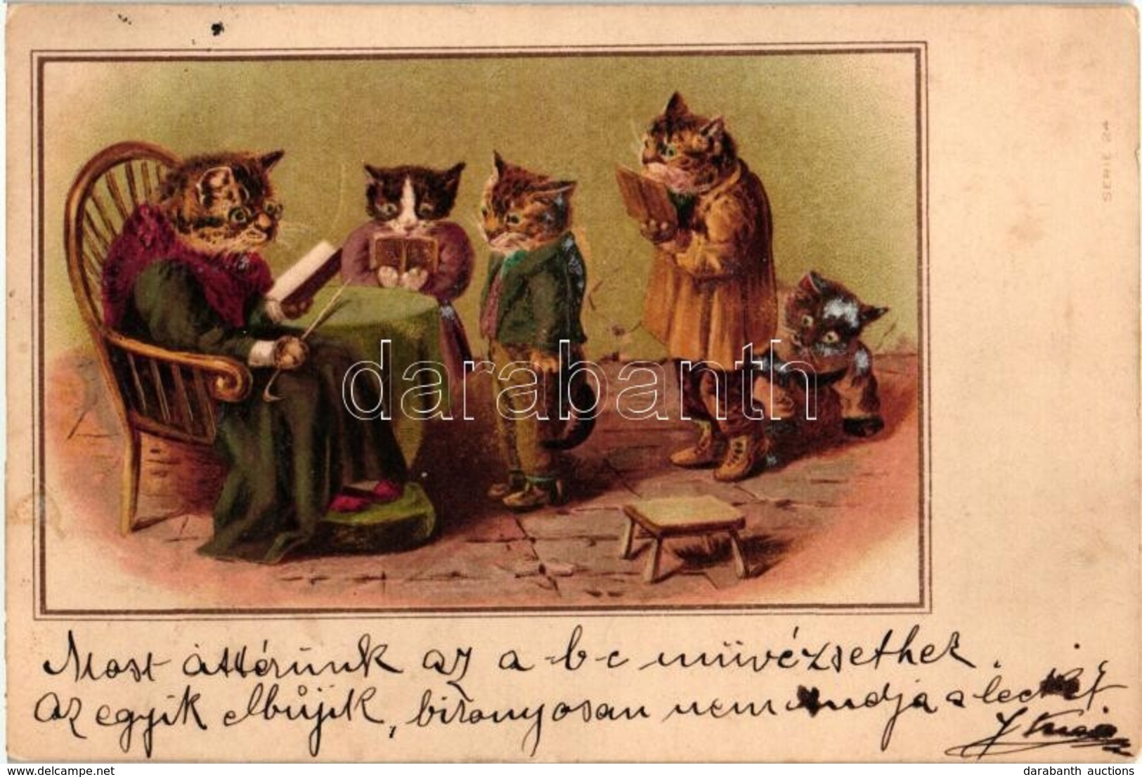 T2 1899 Cats Reading Lesson With Old Lady Cat. Litho - Non Classés