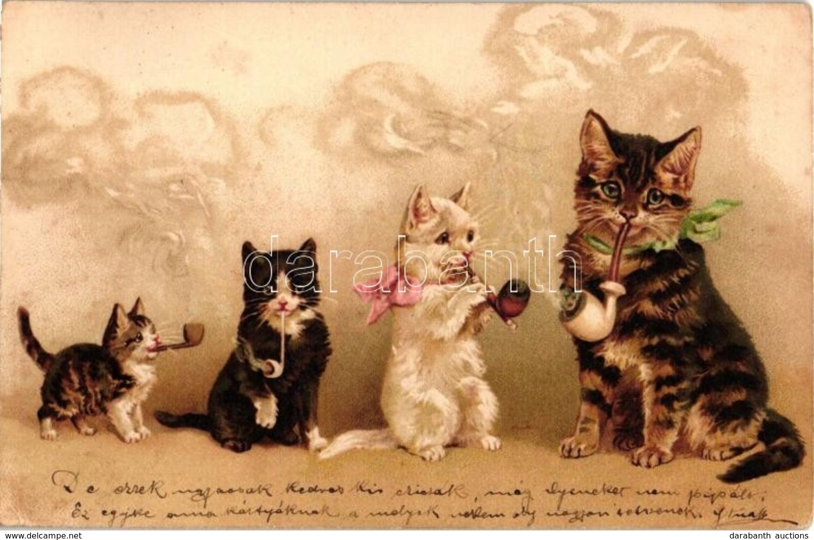 T2/T3 1899 Cats Smoking Pipes. Litho (EK) - Non Classés