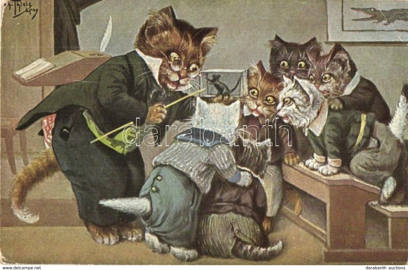 ** T2/T3 Cat Teacher In Classroom, Cats Studying The Mouse. TSN. Serie 1879. S: Arthur Thiele (EK) - Non Classés