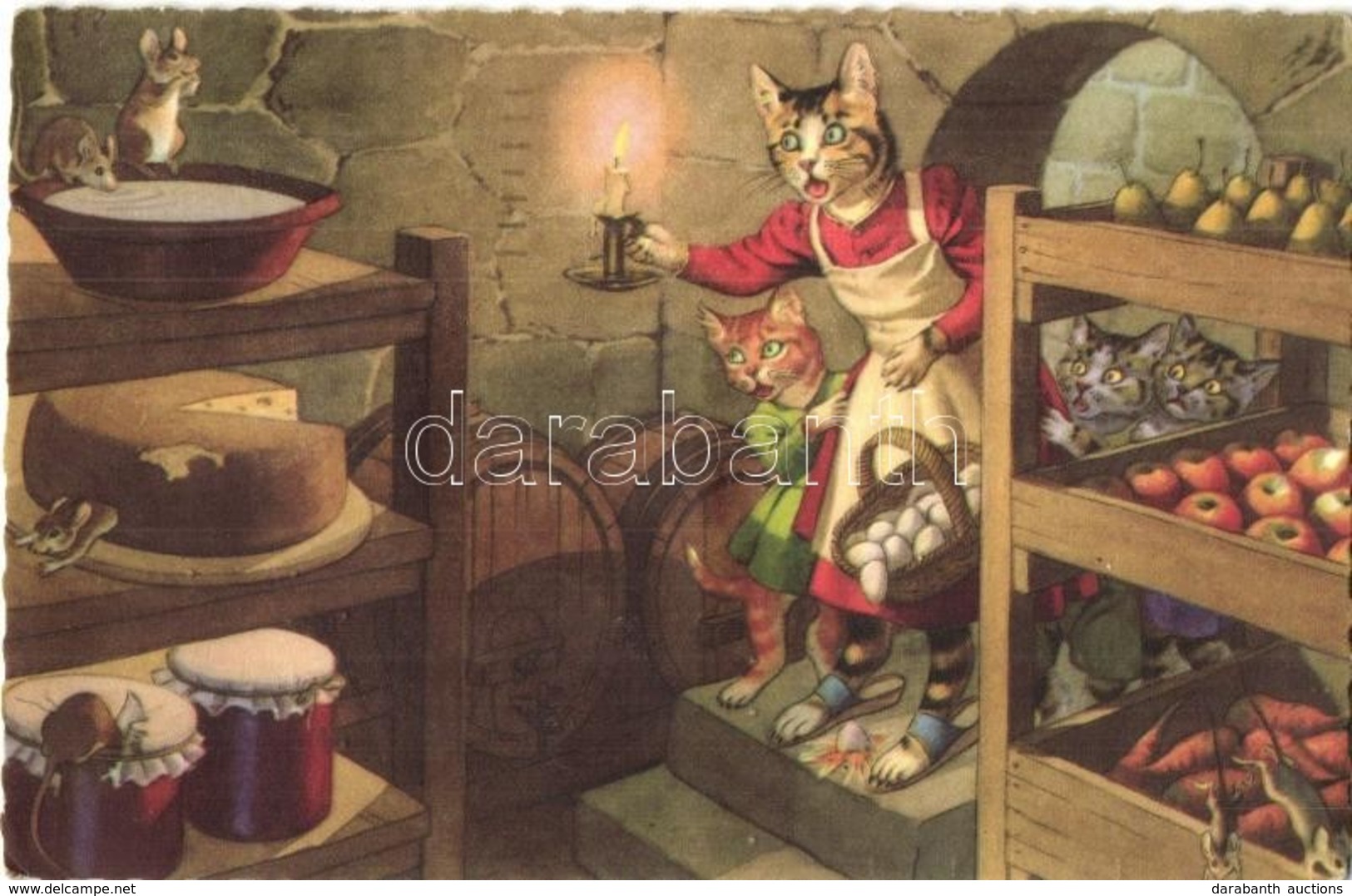 * T2/T3 Cats In The Cellar With Mice. Alfred Mainzer Nr. 4852. - Modern Postcard (gluemark) - Unclassified