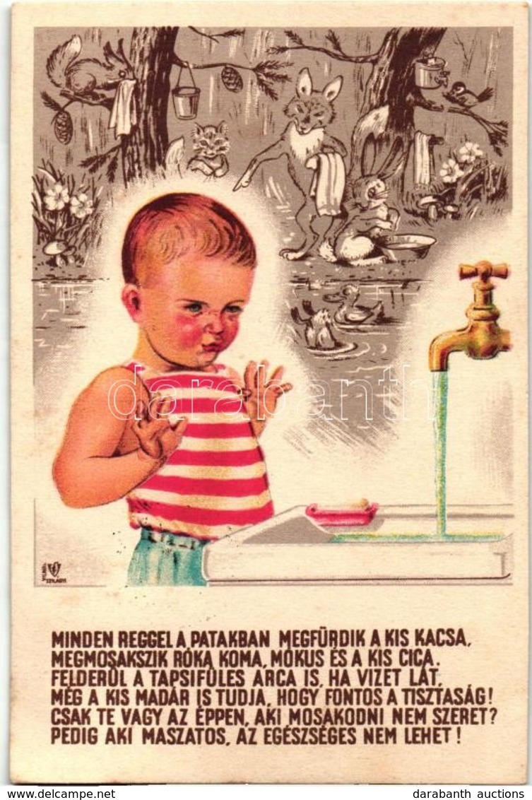 T2/T3 1954 Minden Reggel A Patakban Megfürdik... Egészségügyi Minisztérium Kiadása / Hungarian Health Propaganda (EK) - Non Classés