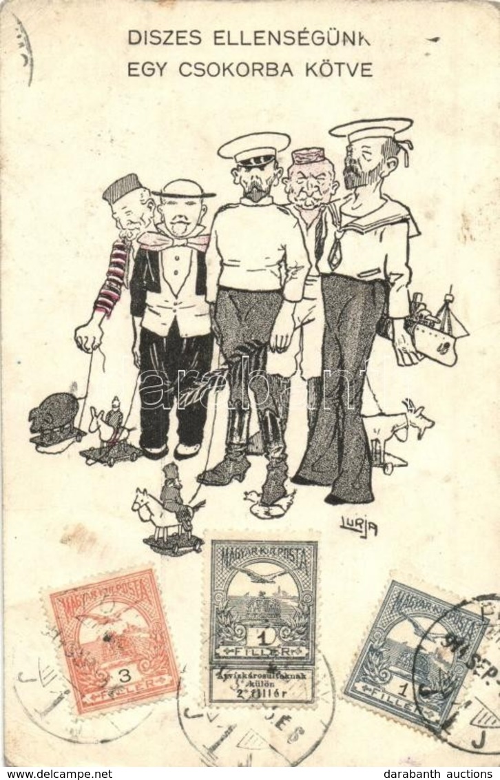 T2/T3 Díszes Ellenségünk Egy Csokorba Kötve / WWI Austro-Hungarian Anti-Triple Entente Propaganda Card. TCV Card. S: Lur - Non Classés