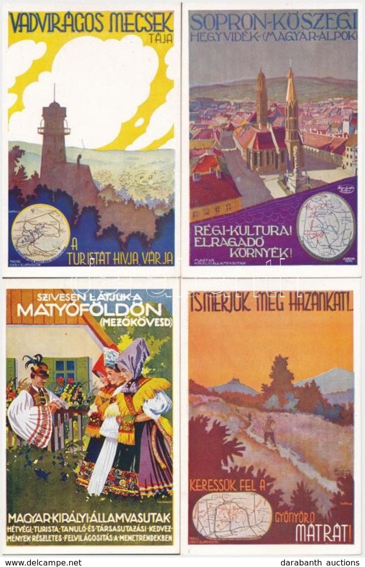 ** 8 Db RÉGI Magyar Turisztikai Reklám Motívumlap / 8 Pre-1945 Hungarian Tourism Advertisement Motive Cards - Non Classés