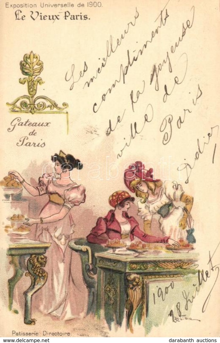 T2 1900 Paris, Exposition Universelle, Le Vieux Paris, Patisserie Directoire. Advertisement Litho Art Postcard S: A. Rob - Non Classés