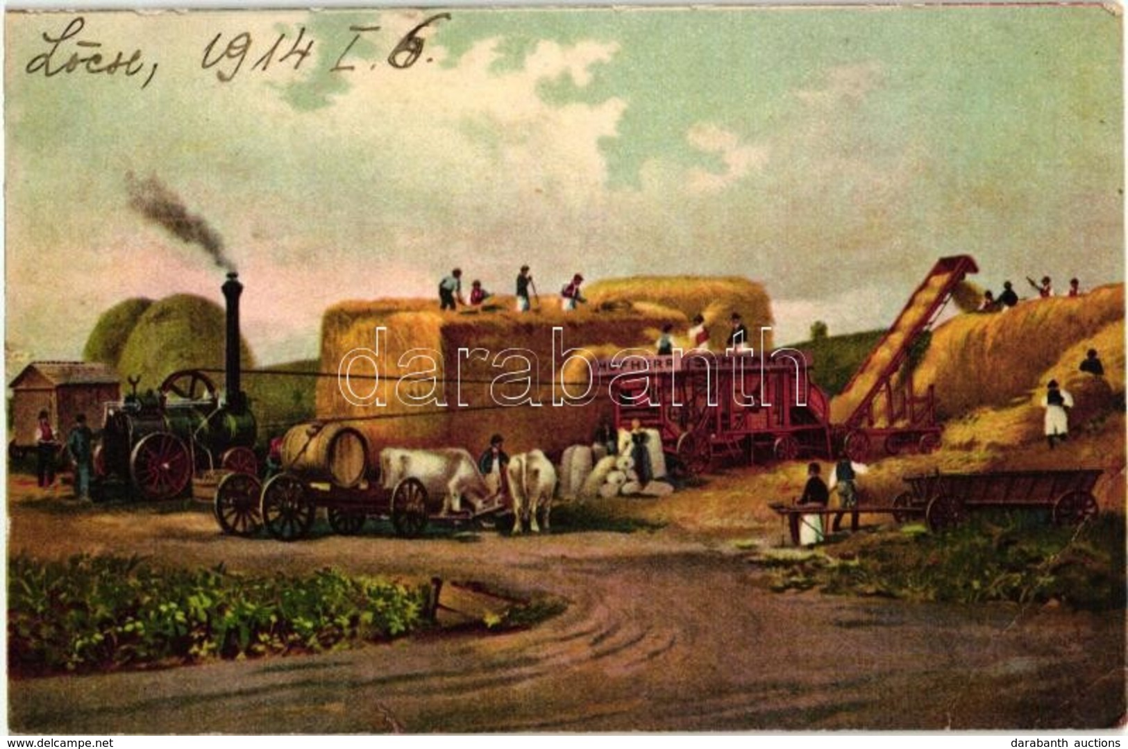 T3 Hofherr és Schrantz Gépgyár Reklámlapja Cséplőgéppel / Hungarian Agricultural Machine Factory Advertisement Card With - Non Classés