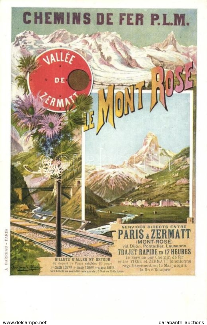 ** T1 Chemins De Fer P.L.M. Le Mont Rose. Services Directs Entre Paris & Zermatt / French Railway Company Advertisement  - Non Classés