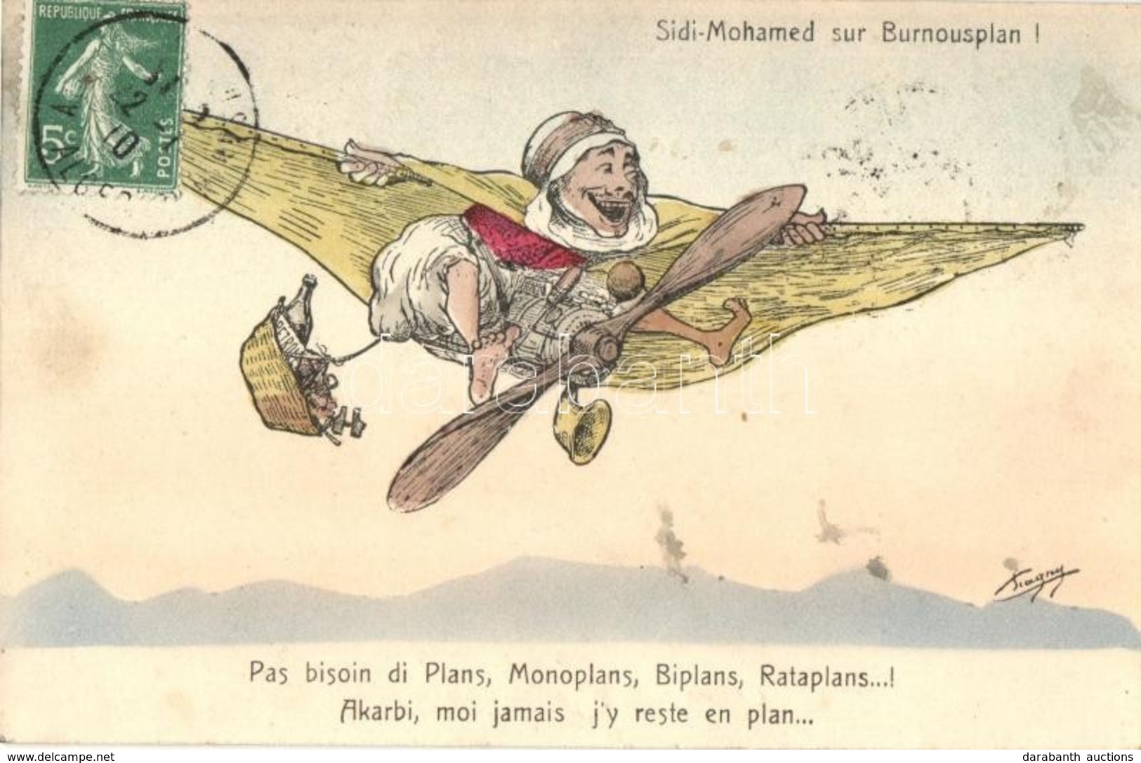 T2 Sidi-Mohamed Sur Burnousplan! / Arabian Man On Aircraft, Humour, TCV Card S: Chagny - Non Classés