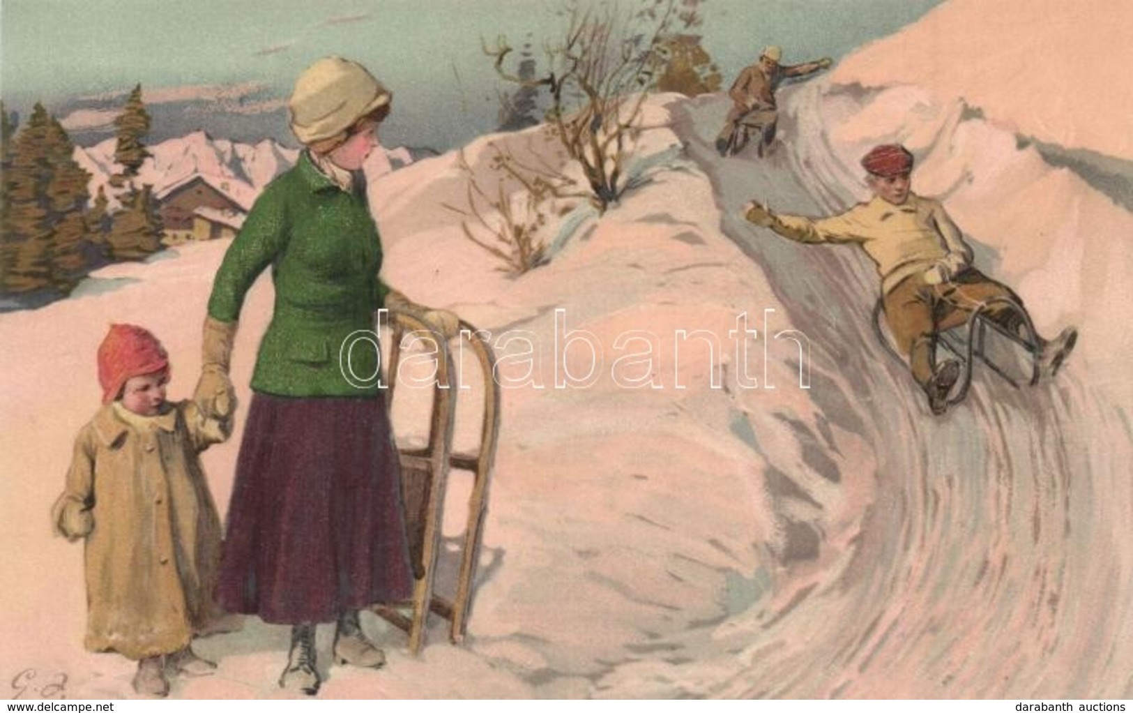 ** T1 Sledding People. Meissner & Buch Künstler-Postkarten Serie 1800. Sport Im Winter. Litho - Non Classés