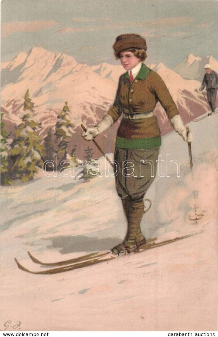 ** T1/T2 Skiing Lady. Meissner & Buch Künstler-Postkarten Serie 1800. Sport Im Winter. Litho - Non Classés