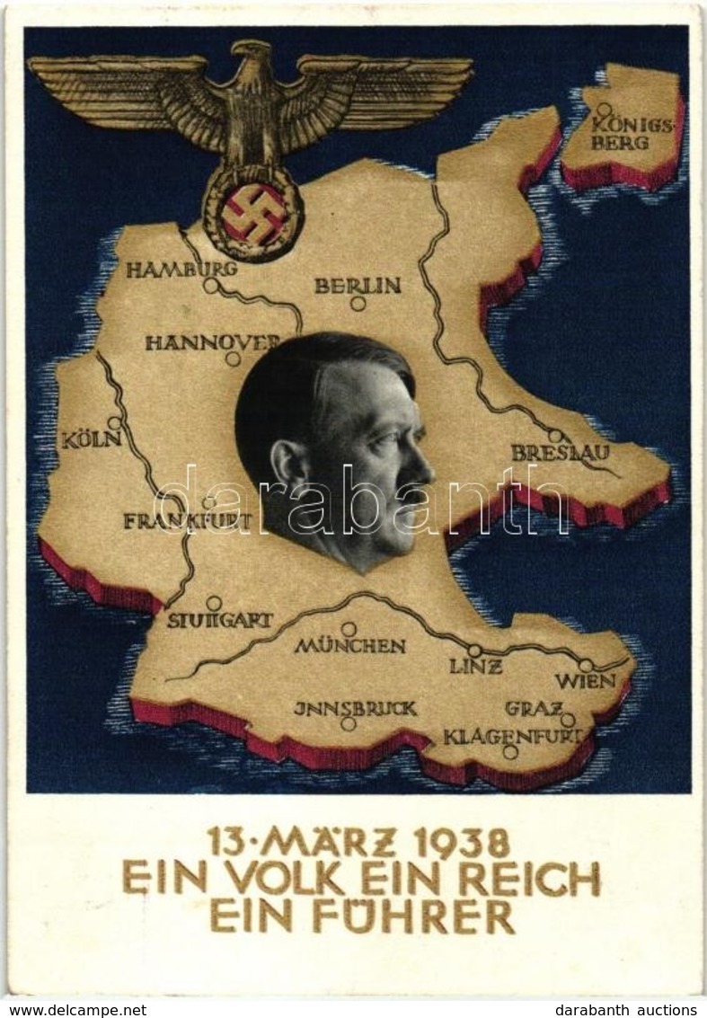 * T1/T2 1938 Ein Volk, Ein Reich, Ein Führer! / Adolf Hitler, NS Propaganda, Map Of Germany, So. Stpl. - Non Classés