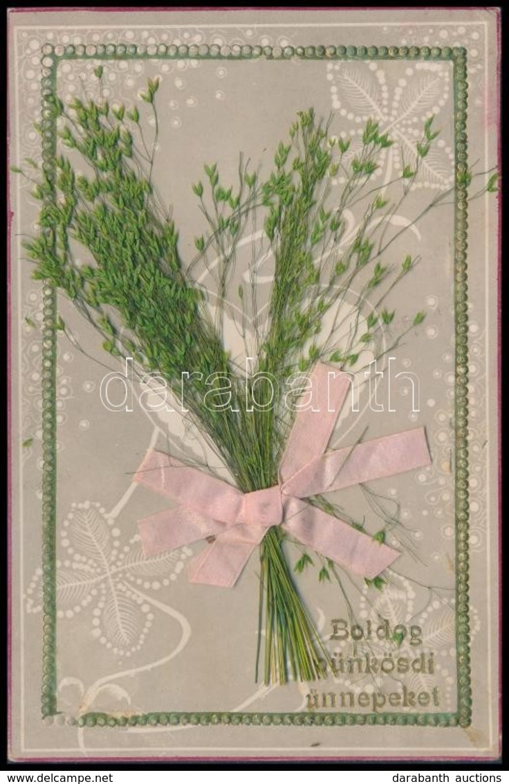 T2/T3 Boldog Pünkösdi Ünnepeket! / Pentecost Greeting Card With Ribbon And Flowers. Emb. Litho Frame (EK) - Non Classés