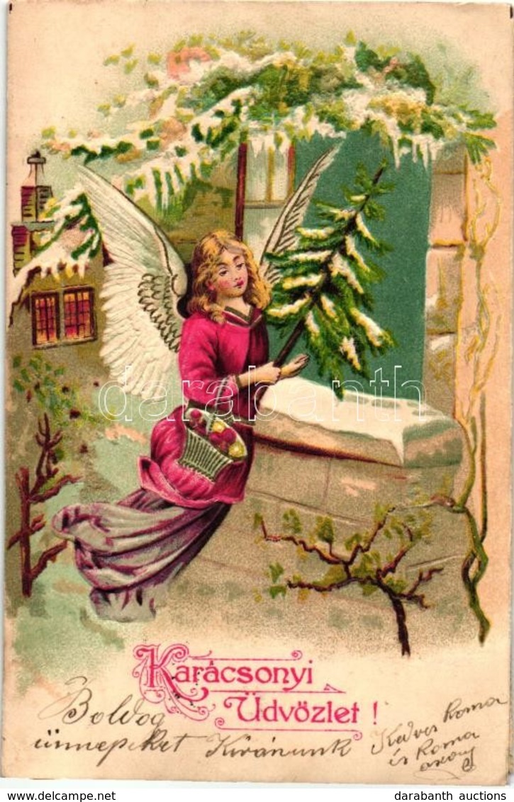 T2/T3 Karácsonyi üdvözlet! / Christmas Greeting Card, Angel, Emb. Litho - Non Classés