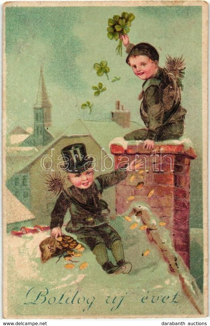 T2/T3 Boldog Új évet! / New Year Greeting Art Postcard, Chimney Sweepers With Clovers. G.G.K. No. 899. Litho  (EK) - Non Classés
