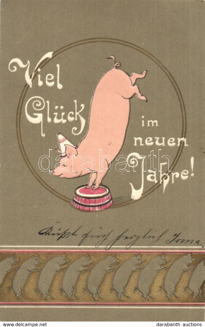 T2 Viel Glück Im Neuen Jahre! / New Year Greeting Art Postcard, Pigs. Emb. - Unclassified