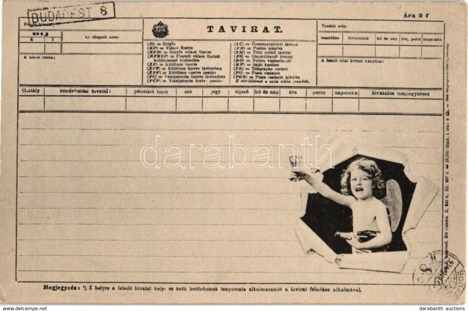 ** T2 Távirat Pezsgőző Kisgyerekkel / Telegraph With Child And Champagne - Unclassified