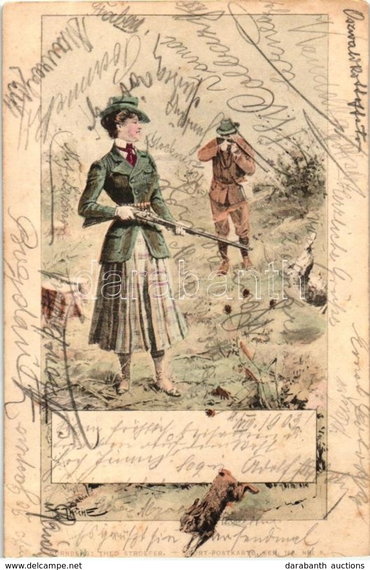 T2/T3 Rabbit-hunting Lady And Gentleman. Theo Stroefer Sport-Postkarte Ser. 195. Nr. 6. S: Th. Zasche (fl) - Non Classés