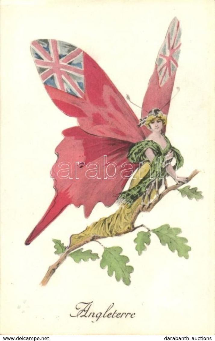 ** T2/T3 Angleterre / British Flag On The Wings Of A Butterfly Lady. Editions 'Aux Allies' Paris. Helio L. Géligné No. 1 - Non Classés