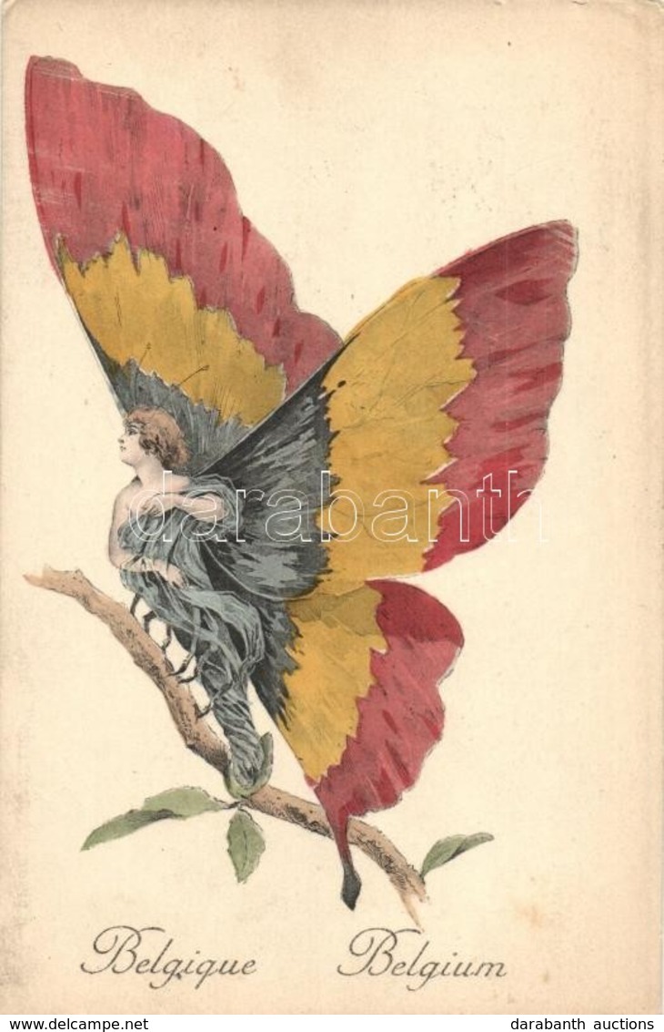 * T2/T3 Belgique / Belgian Flag On The Wings Of A Butterfly Lady. Editions 'Aux Allies' Paris No. 10. So. Stp (EK) - Non Classés