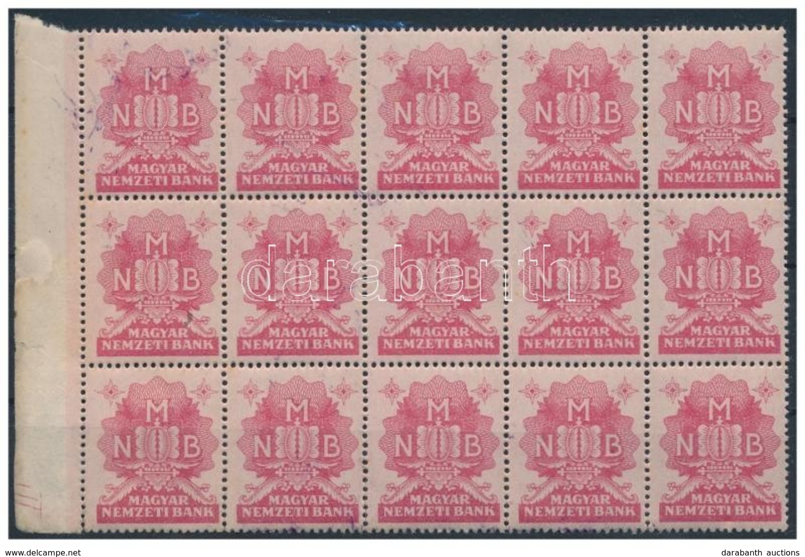 1946. 'MNB' Bélyeg, Piros, ívszéli Tizenötös Tömbben - Non Classés