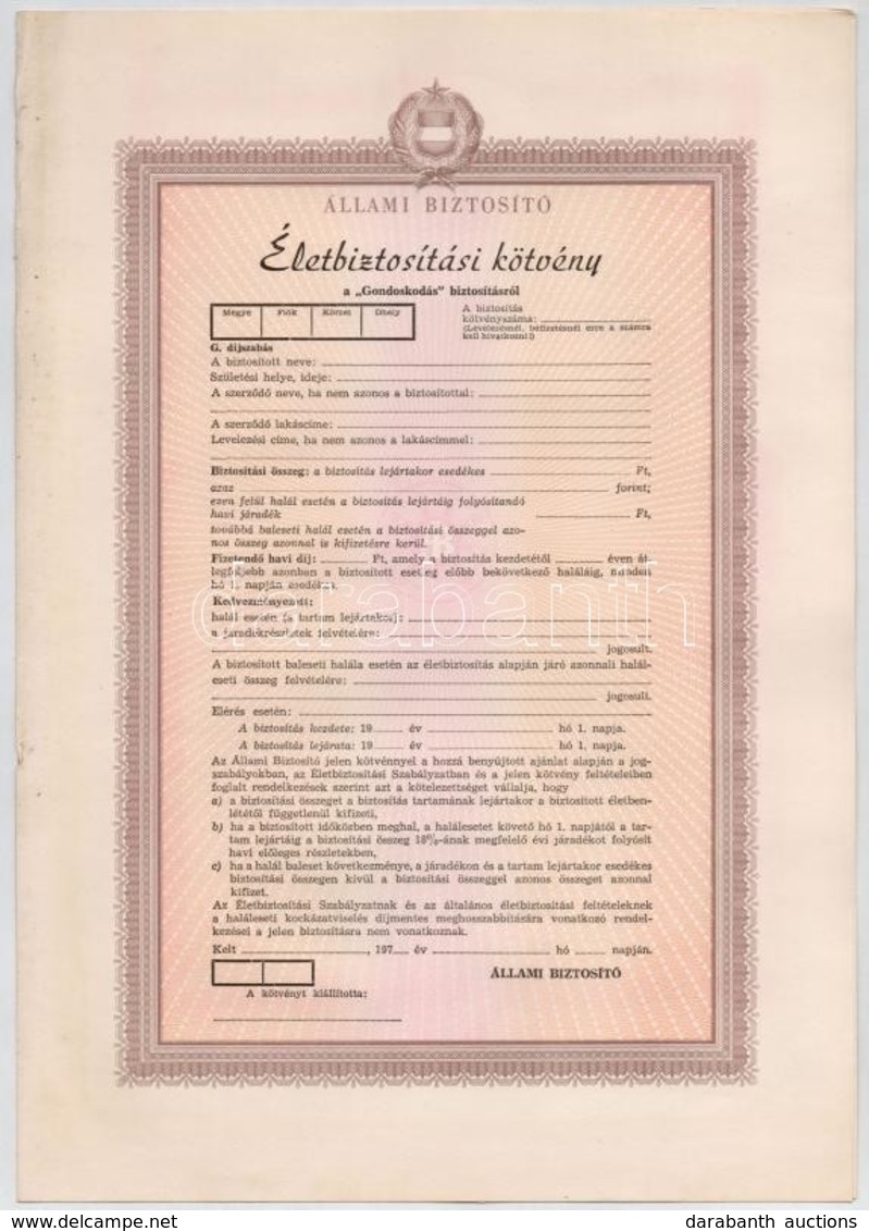 ~1970. 'Állami Biztosító - Életbiztosítási Kötvény A Gondoskodás Biztosításról' Kitöltetlen T:I- - Non Classés