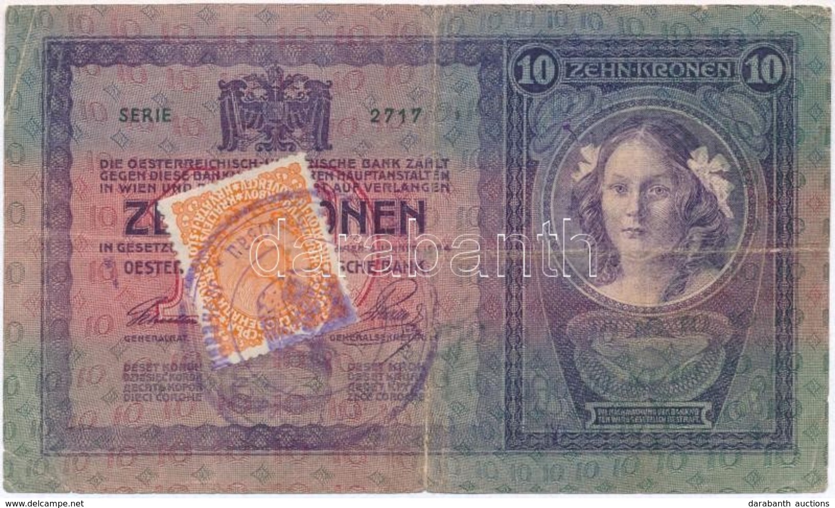 1904. 10K Hamis 'SHS' Bélyeggel és Bélyegzéssel (fake Overprint And Stamp) T:III- - Non Classés
