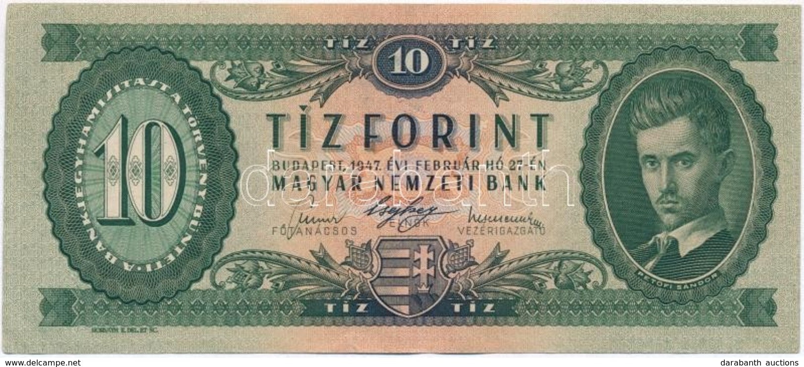 1947. 10Ft T:III Szép Papír
Hungary 1947. 10 Forint C:F Nice Paper
Adamo F2 - Non Classés